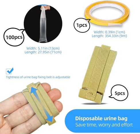 حزام قسطرة خارجي للذكور بسعة كبيرة 100 كيس بول وشريط قوي، ثلاثة مشبك قابل للتعديل مانع للتسرب، حزام تثبيت قابل لإعادة الاستخدام للرجال in Kuwait
