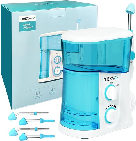 iTHERAU Nasal Irrigator Sinus Rinse Bundle, Strong Power Nose Cleaner for Sinus Relief 4 Nose Cleaning Tips with 40 SaltPods in Kuwait