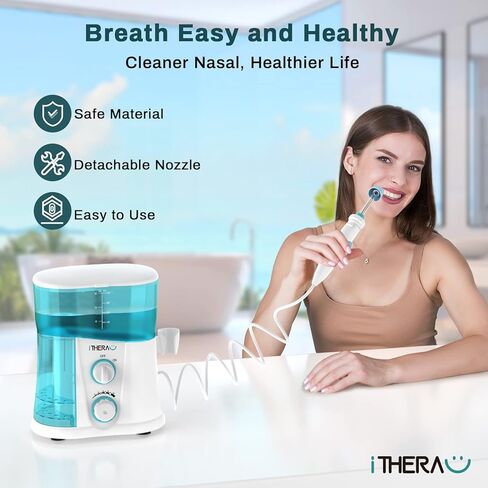iTHERAU Nasal Irrigator Sinus Rinse Bundle, Strong Power Nose Cleaner for Sinus Relief 4 Nose Cleaning Tips with 40 SaltPods in Kuwait