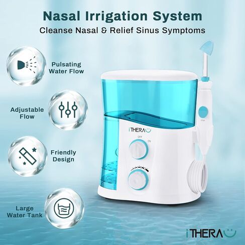 iTHERAU Nasal Irrigator Sinus Rinse Bundle, Strong Power Nose Cleaner for Sinus Relief 4 Nose Cleaning Tips with 40 SaltPods in Kuwait