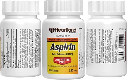 هارتلاند فارما لتخفيف آلام التهاب المفاصل - الأسبرين 325 ملغ EC - مغلف معوي - مسكن آلام NSAID - 100 قطعة - (عبوة من قطعتين) in Kuwait
