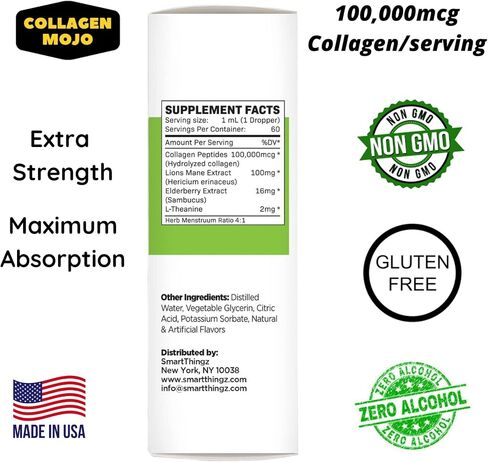Collagen Mojo Liquid Collagen Peptides with Lions Mane Mushroom, Elderberry & L-Theanine – High Potency/Absorption Formula. Hair, Skin, Nail + Joint Support. Promote Focus & Boost Immunity 2 Oz. in Saudi Arabia