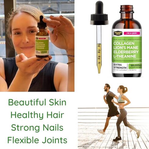 Collagen Mojo Liquid Collagen Peptides with Lions Mane Mushroom, Elderberry & L-Theanine – High Potency/Absorption Formula. Hair, Skin, Nail + Joint Support. Promote Focus & Boost Immunity 2 Oz. in Saudi Arabia
