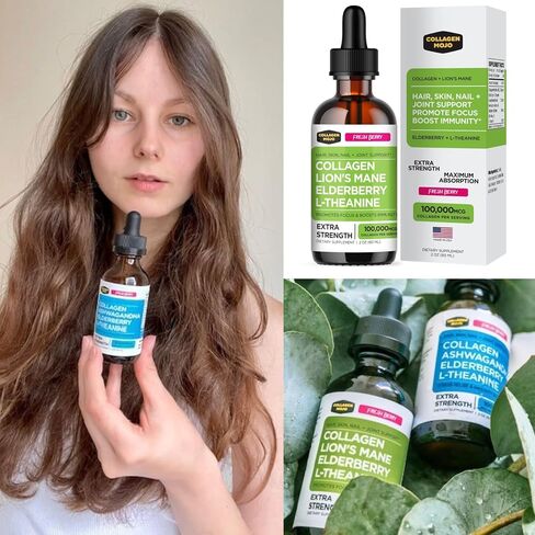 Collagen Mojo Liquid Collagen Peptides with Lions Mane Mushroom, Elderberry & L-Theanine – High Potency/Absorption Formula. Hair, Skin, Nail + Joint Support. Promote Focus & Boost Immunity 2 Oz. in Saudi Arabia