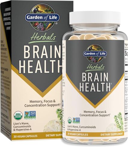 مكمل صحة الدماغ من Garden of Life Herbals مع عرف الأسد العضوي، والكركم وفيتامين D3 للذاكرة والتركيز والتركيز ووظيفة الدماغ الصحية، خالي من الغلوتين غير المعدل وراثيًا، نكهة النعناع، ​​30 وجبة in Saudi Arabia