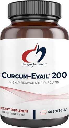 تصميمات من أجل الصحة Curcum-Evail 200 - مكملات الكركمين الكركمية المتوفرة بيولوجيًا - تقنية استحلاب Evail - مركب الكركمين C3 مع زيت الكركم + فيتامين E، غير معدل وراثيًا (60 كبسولة هلامية) in Kuwait