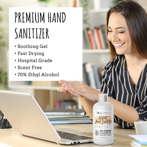 جل مطهر اليدين من بودي ميري 70% من الكحول الإيثيلي يقتل الجراثيم دون تجفيف الجلد، قوة مركز السيطرة على الأمراض غنية بمستخلصات عضوية معتمدة لرفع الأوساخ من أجل تنظيف عميق (8 أونصة) in Kuwait