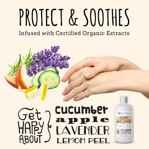 جل مطهر اليدين من بودي ميري 70% من الكحول الإيثيلي يقتل الجراثيم دون تجفيف الجلد، قوة مركز السيطرة على الأمراض غنية بمستخلصات عضوية معتمدة لرفع الأوساخ من أجل تنظيف عميق (8 أونصة) in Kuwait