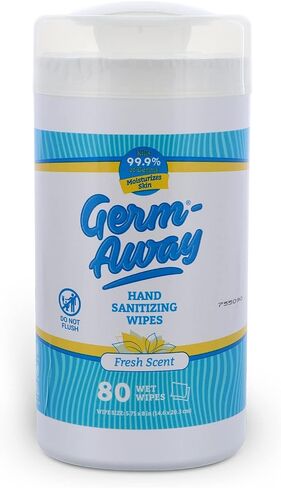Germ-Away Hand Antibacterial Wipes - Hand Sanitizing Wipes for Kids & Adults, Wipes for Travel, Home or Office - Hand Cleaner Wipes (80 ct/Can) (Pack of 12) in Kuwait