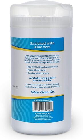 Germ-Away Hand Antibacterial Wipes - Hand Sanitizing Wipes for Kids & Adults, Wipes for Travel, Home or Office - Hand Cleaner Wipes (80 ct/Can) (Pack of 12) in Kuwait