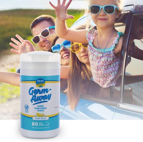 Germ-Away Hand Antibacterial Wipes - Hand Sanitizing Wipes for Kids & Adults, Wipes for Travel, Home or Office - Hand Cleaner Wipes (80 ct/Can) (Pack of 12) in Kuwait