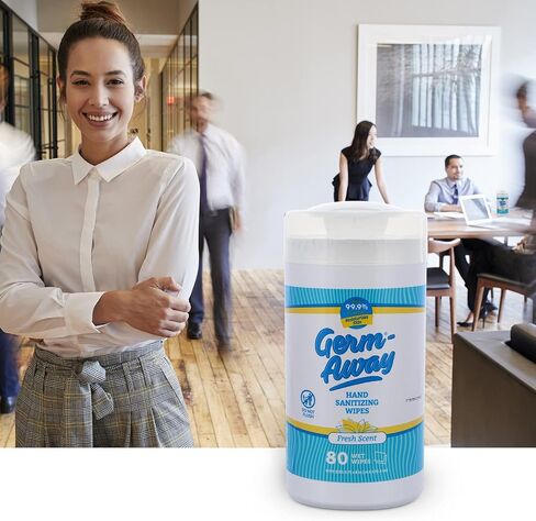 Germ-Away Hand Antibacterial Wipes - Hand Sanitizing Wipes for Kids & Adults, Wipes for Travel, Home or Office - Hand Cleaner Wipes (80 ct/Can) (Pack of 12) in Kuwait