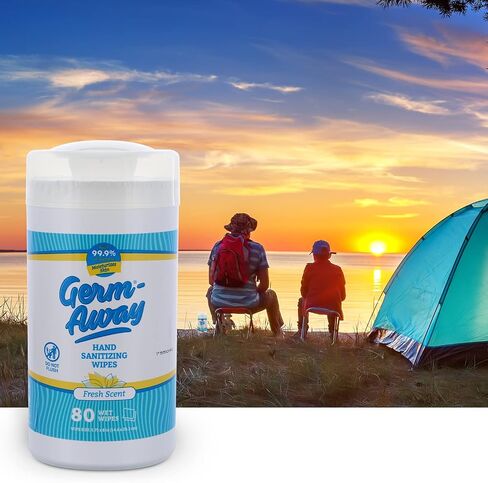 Germ-Away Hand Antibacterial Wipes - Hand Sanitizing Wipes for Kids & Adults, Wipes for Travel, Home or Office - Hand Cleaner Wipes (80 ct/Can) (Pack of 12) in Kuwait