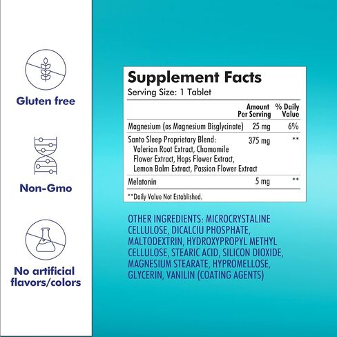 Santo Remedio Sleep Formula, Healthy Sleep Support, Melatonin, Chamomile, and Valerian Root, 90 Capsules, 405 mg per Serving, No Artificial Colors, No Artificial Flavors, Sugar Free, Sodium Free in Kuwait
