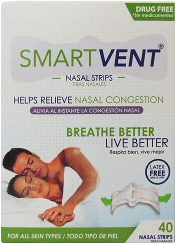 SMART VENT 40 Drug and Latex Free Nasal Strips That Instantly Relieve Nasal Congestion Breathe Better, Live Better. Includes 2 Practical Cases. in Saudi Arabia