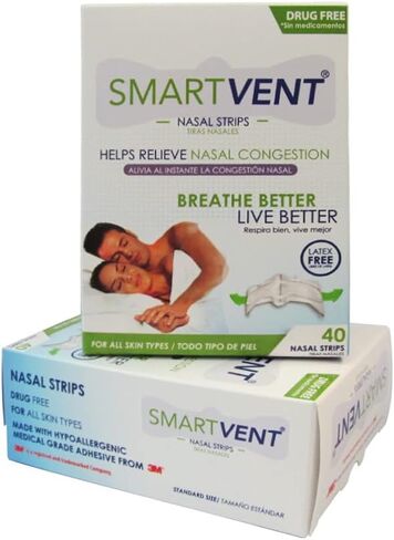 SMART VENT 40 Drug and Latex Free Nasal Strips That Instantly Relieve Nasal Congestion Breathe Better, Live Better. Includes 2 Practical Cases. in Saudi Arabia
