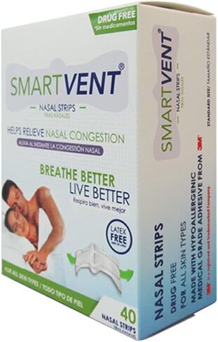 SMART VENT 40 Drug and Latex Free Nasal Strips That Instantly Relieve Nasal Congestion Breathe Better, Live Better. Includes 2 Practical Cases. in Saudi Arabia