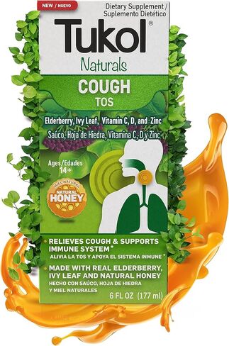 شراب السعال الطبيعي من توكول مع العسل النقي لتخفيف جفاف الحلق مع نبات البلسان وفيتامين ج وفيتامين د وأوراق اللبلاب والزنك لدعم المناعة، مناسب للأعمار من 14 عامًا فما فوق، غير نعاس، 6 أونصة (عبوة من 3) in Kuwait