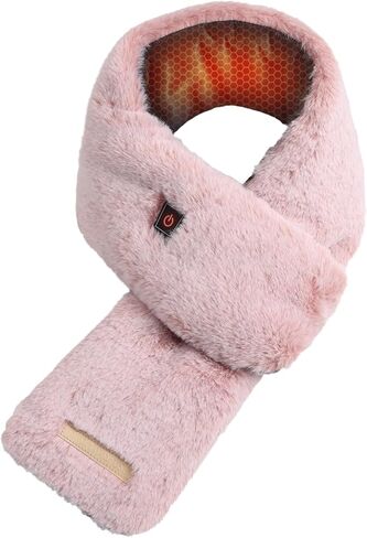 WIOR Electric Heated Scarf with Neck Heating Pad, Faux Rabbit Fur Collar Cozy Shawl, Fluffy Ski Snow Warm Winter Neck Wrap with 3 Temp Modes for Girls Women Autumn Winter Indoor Outdoor Use (Pink) in Kuwait