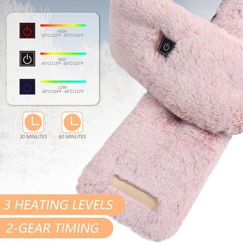 WIOR Electric Heated Scarf with Neck Heating Pad, Faux Rabbit Fur Collar Cozy Shawl, Fluffy Ski Snow Warm Winter Neck Wrap with 3 Temp Modes for Girls Women Autumn Winter Indoor Outdoor Use (Pink) in Kuwait
