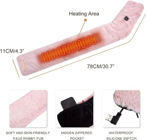 WIOR Electric Heated Scarf with Neck Heating Pad, Faux Rabbit Fur Collar Cozy Shawl, Fluffy Ski Snow Warm Winter Neck Wrap with 3 Temp Modes for Girls Women Autumn Winter Indoor Outdoor Use (Pink) in Kuwait