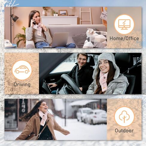 WIOR Electric Heated Scarf with Neck Heating Pad, Faux Rabbit Fur Collar Cozy Shawl, Fluffy Ski Snow Warm Winter Neck Wrap with 3 Temp Modes for Girls Women Autumn Winter Indoor Outdoor Use (Pink) in Kuwait