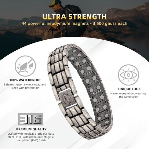 JEROOT Magnetic Bracelets for Men, Pure Titanium Double Row Strong Magnets(3500Gauss Per Magnet) Bracelet, Men's Bracelet with Adjustment Tool & Jewelry Gift Box in Kuwait