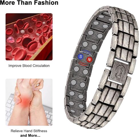 JEROOT Magnetic Bracelets for Men, Pure Titanium Double Row Strong Magnets(3500Gauss Per Magnet) Bracelet, Men's Bracelet with Adjustment Tool & Jewelry Gift Box in Kuwait