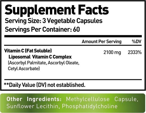 Nurture Alley Liposomal Vitamin C 2100mg- 180 Capsules High Absorption Ascorbic Acid - Supports Immune System and Collagen Booster - Powerful Antioxidant High Dose Fat Soluble Supplement in Saudi Arabia