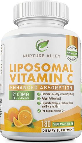 Nurture Alley Liposomal Vitamin C 2100mg- 180 Capsules High Absorption Ascorbic Acid - Supports Immune System and Collagen Booster - Powerful Antioxidant High Dose Fat Soluble Supplement in Saudi Arabia