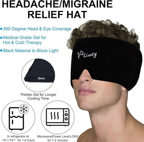 Liooty 2 Pcak Gel Ice Headache Relief Hat, Cold Cap for Migraine Relief & Tension Relief, Flexible Reusable Cooling Headache Cap Ice Pack Mask in Kuwait