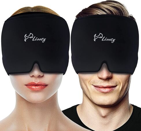 Liooty 2 Pcak Gel Ice Headache Relief Hat, Cold Cap for Migraine Relief & Tension Relief, Flexible Reusable Cooling Headache Cap Ice Pack Mask in Kuwait
