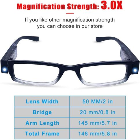 DuanMei Reading Glasses with Light Magnifying Glasses with Light Led Magnifier Eyeglasses Nighttime Reader Frame Eyewear+4.0 in Saudi Arabia