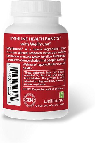أساسيات الصحة المناعية مناعة فائقة القوة - دعم مناعي مثبت سريريًا - بيتا جلوكان عالي النقاء من Wellmune - كبسولات نباتية وخالية من الغلوتين وغير مسببة للحساسية وغير معدلة وراثيًا - 60 كبسولة، 500 مجم in Kuwait