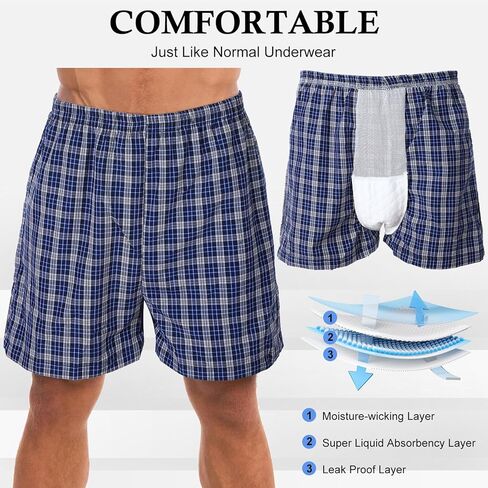 Mepase 6 Pcs Incontinence Underwear for Men Washable Reusable Absorbency Leakproof Incontinence Cotton Pad Boxer Shorts (X-Large) in Saudi Arabia