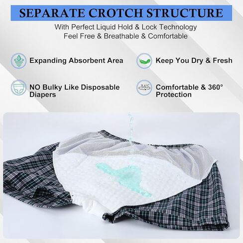 Mepase 6 Pcs Incontinence Underwear for Men Washable Reusable Absorbency Leakproof Incontinence Cotton Pad Boxer Shorts (X-Large) in Saudi Arabia