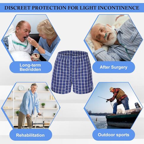 Mepase 6 Pcs Incontinence Underwear for Men Washable Reusable Absorbency Leakproof Incontinence Cotton Pad Boxer Shorts (X-Large) in Saudi Arabia