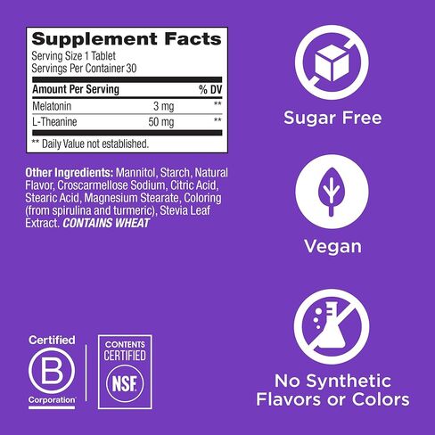 أقراص OLLY Relaxing Sleep سريعة الذوبان، 3 ملغ من الميلاتونين، نباتي، توت التفاح - 30 قطعة in Kuwait