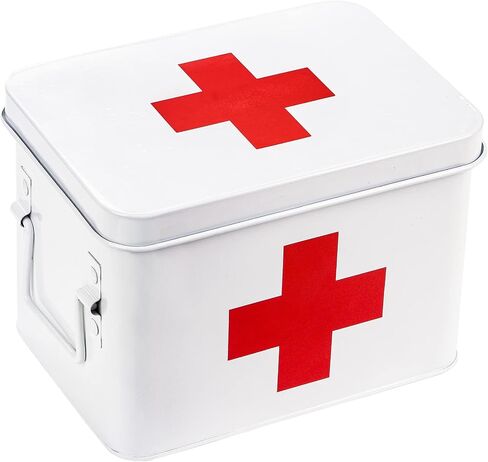 صندوق الإسعافات الأولية المعدني من WUWEOT، طقم الإسعافات الأولية المقسم للطب، صناديق فارغة عتيقة مع غطاء وصينية قابلة للإزالة لأداة الطوارئ العائلية المنزلية in Saudi Arabia