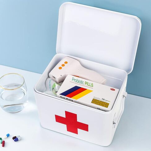صندوق الإسعافات الأولية المعدني من WUWEOT، طقم الإسعافات الأولية المقسم للطب، صناديق فارغة عتيقة مع غطاء وصينية قابلة للإزالة لأداة الطوارئ العائلية المنزلية in Saudi Arabia
