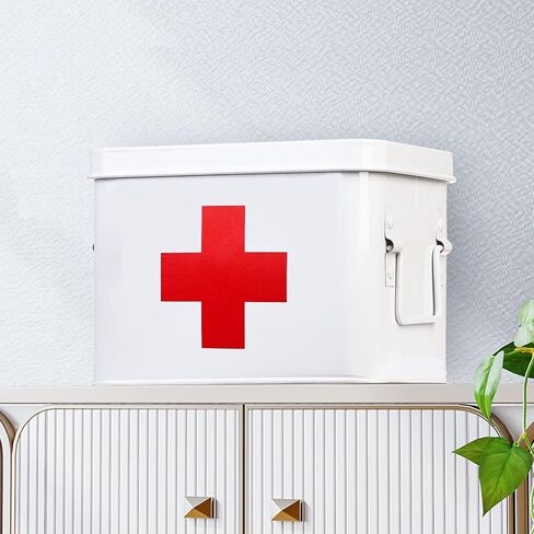 صندوق الإسعافات الأولية المعدني من WUWEOT، طقم الإسعافات الأولية المقسم للطب، صناديق فارغة عتيقة مع غطاء وصينية قابلة للإزالة لأداة الطوارئ العائلية المنزلية in Saudi Arabia