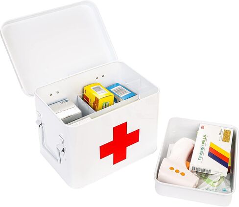 صندوق الإسعافات الأولية المعدني من WUWEOT، طقم الإسعافات الأولية المقسم للطب، صناديق فارغة عتيقة مع غطاء وصينية قابلة للإزالة لأداة الطوارئ العائلية المنزلية in Saudi Arabia