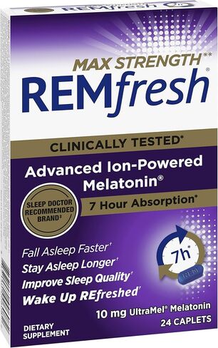 مكمل REMfresh Max Strength 10mg الميلاتونين للمساعدة على النوم الخالي من المخدرات، 24 كبسولة (قد تختلف التعبئة) in Kuwait