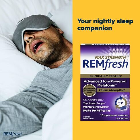 مكمل REMfresh Max Strength 10mg الميلاتونين للمساعدة على النوم الخالي من المخدرات، 24 كبسولة (قد تختلف التعبئة) in Kuwait