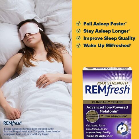 مكمل REMfresh Max Strength 10mg الميلاتونين للمساعدة على النوم الخالي من المخدرات، 24 كبسولة (قد تختلف التعبئة) in Kuwait