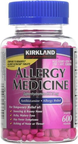 Kirkland Signature Diphenhydramine Hci 25 Mg Allergy Medicine & Antihistaminecompare to Active Ingredient of Benadryl Allergy Generic 1200count, 1count in Saudi Arabia