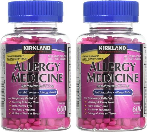 Kirkland Signature Diphenhydramine Hci 25 Mg Allergy Medicine & Antihistaminecompare to Active Ingredient of Benadryl Allergy Generic 1200count, 1count in Saudi Arabia