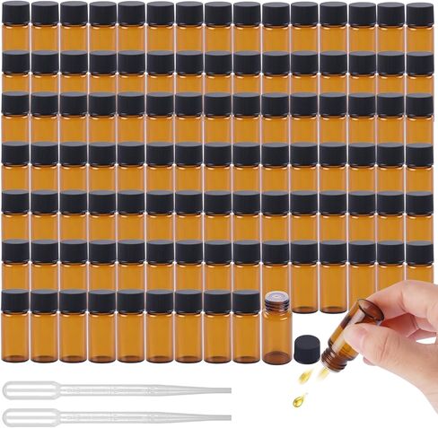 CDBOVID 100 Pack Essential Oil Bottles with 2 Droppers,Small 5ml Thick Dark Amber Glass Tincture Bottles - Leakproof Essential Oil Vial For Storage/Travel/Experiments in Kuwait