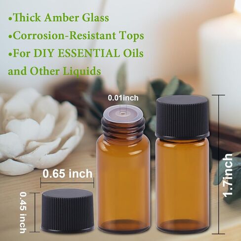 CDBOVID 100 Pack Essential Oil Bottles with 2 Droppers,Small 5ml Thick Dark Amber Glass Tincture Bottles - Leakproof Essential Oil Vial For Storage/Travel/Experiments in Kuwait