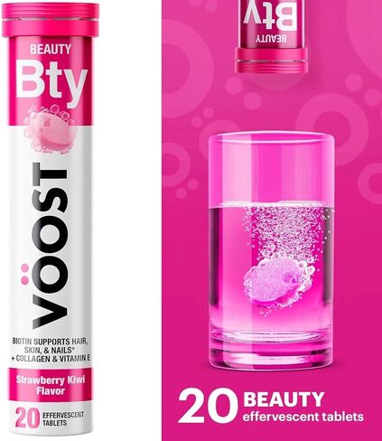 قرص مشروب فيتامين فوار من فوست بيوتي، للشعر والبشرة والأظافر مع الكولاجين والفراولة والكيوي، 20 قيراطًا + قرص مشروب فيتامين فوار متعدد الفيتامينات للسيدات من فووست، جوافة برتقالية، 20 قيراطًا in Kuwait